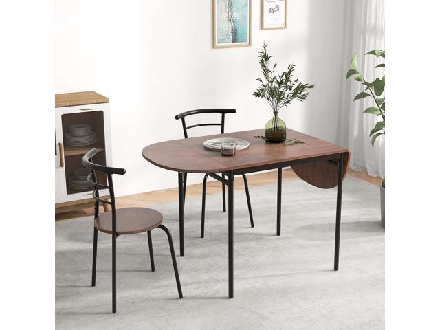Giantex 3-Piece Dining Table Set for 2, 55-inches Drop Leaf Kitchen Table with Dining Chairs, Metal Frame, Space-Saving Breakfast Nook Set for...
