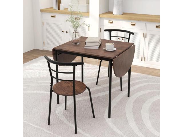 Giantex 3-Piece Dining Table Set for 2, 55-inches Drop Leaf Kitchen Table with Dining Chairs, Metal Frame, Space-Saving Breakfast Nook Set for...