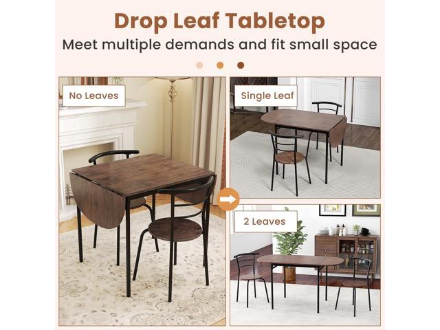 Giantex 3-Piece Dining Table Set for 2, 55-inches Drop Leaf Kitchen Table with Dining Chairs, Metal Frame, Space-Saving Breakfast Nook Set for...