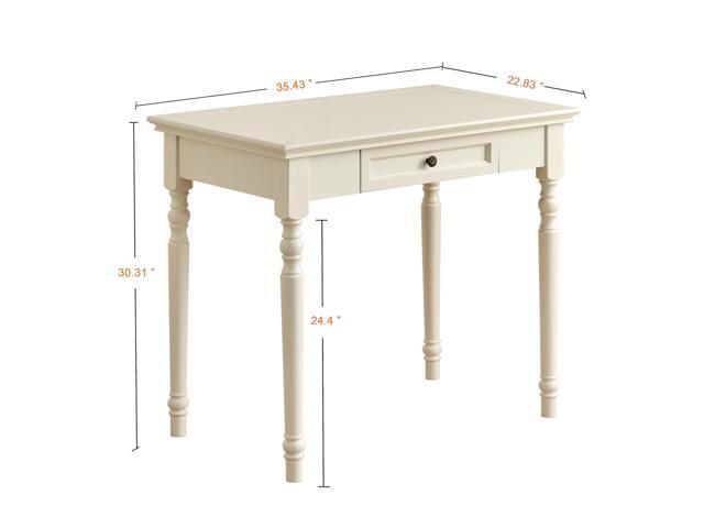 White Writing Desks with Drawers, 35' Solid Wood French Country Style Computer Desk for Home Office, Living Room Study or Workspace