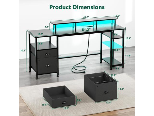 Furologee 61' Gaming Desk with Power Outlets & LED Lights, Reversible Computer Desk with File Cabinet & Monitor Stand for Home Office, Large Work...