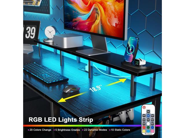 Furologee 61' Gaming Desk with Power Outlets & LED Lights, Reversible Computer Desk with File Cabinet & Monitor Stand for Home Office, Large Work...