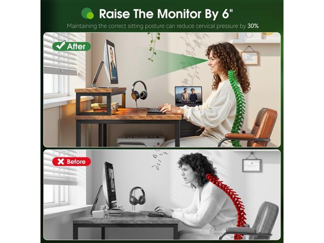 EnHomee L Shaped Gaming Desk with Monitor Stand & 3 Drawers, 48 Inch Computer Desk with Power Outlet Reversible Office Desk with LED Lights for...