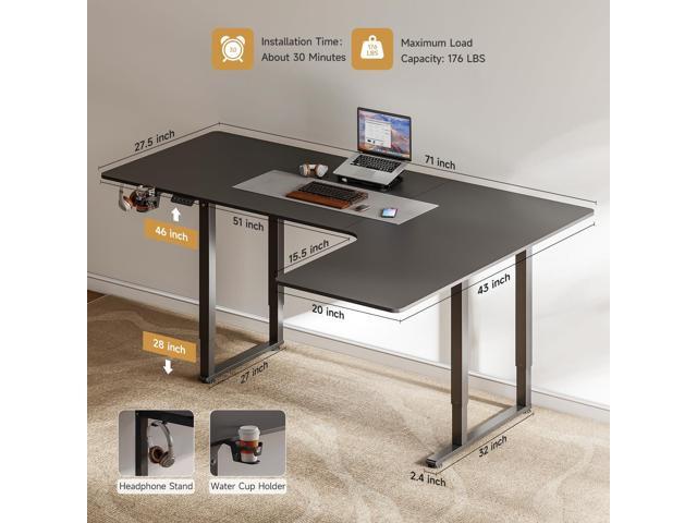 ONBRILL L Shaped Standing Desk, 71x43 Inches Electric L Stand Up Desk with 4 Legs, Dual Motor and Memory Controller, Adjustable Height from 28-46...