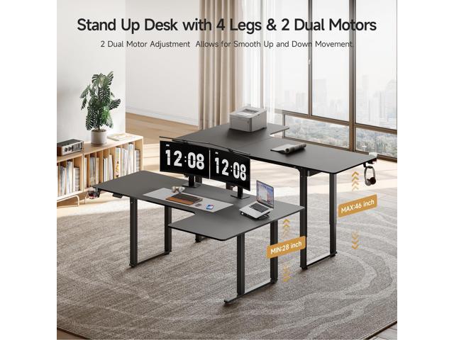 ONBRILL L Shaped Standing Desk, 71x43 Inches Electric L Stand Up Desk with 4 Legs, Dual Motor and Memory Controller, Adjustable Height from 28-46...