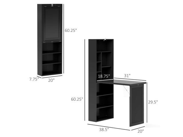 HOMCOM Foldable Convertible Writing Table, Wall Mounted Space-Saving Computer Desk with Chalkboard and Storage Shelves for Small Spaces, Home...