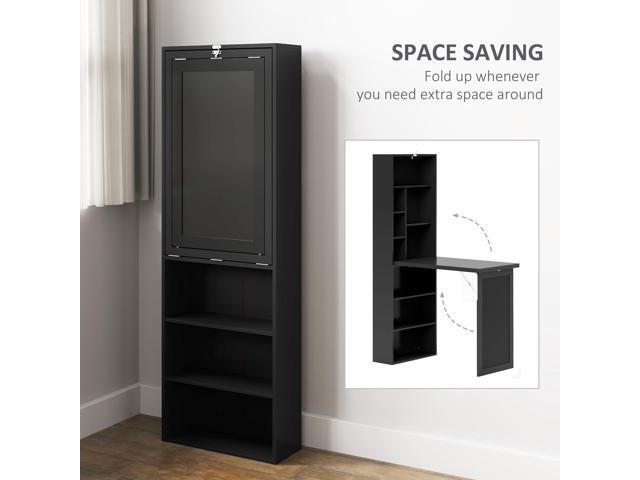 HOMCOM Foldable Convertible Writing Table, Wall Mounted Space-Saving Computer Desk with Chalkboard and Storage Shelves for Small Spaces, Home...