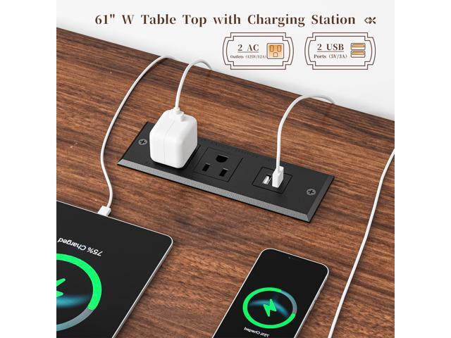 EnHomee 60.4' Computer Desk with Drawer & Power Outlet, Gaming Desk with LED Light, Farmhouse Desk Study Desk with Monitor Stand, Home Office Desk,...