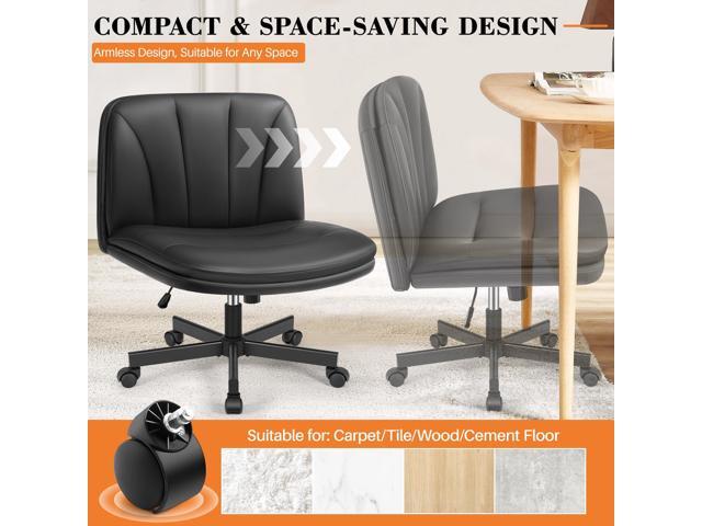 FelixKing Criss Cross Chair with Wheels, Cross Legged Office Chair, Armless Wide Vanity Desk Chair with 2 Layer Comfty Velvet & Back - Swivel for...