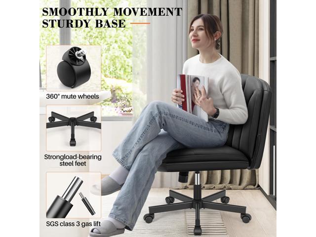 FelixKing Criss Cross Chair with Wheels, Cross Legged Office Chair, Armless Wide Vanity Desk Chair with 2 Layer Comfty Velvet & Back - Swivel for...