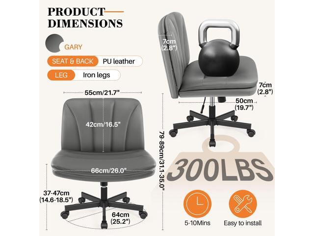 FelixKing Criss Cross Chair with Wheels, Cross Legged Office Chair, Armless Wide Vanity Desk Chair with Comfty PU Leather & Back - Swivel Height...