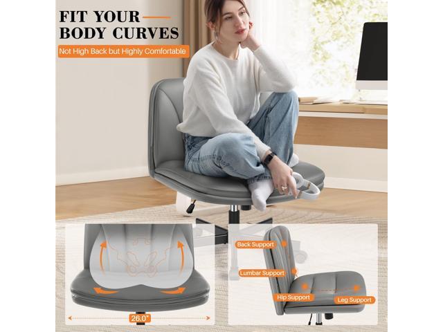 FelixKing Criss Cross Chair with Wheels, Cross Legged Office Chair, Armless Wide Vanity Desk Chair with Comfty PU Leather & Back - Swivel Height...