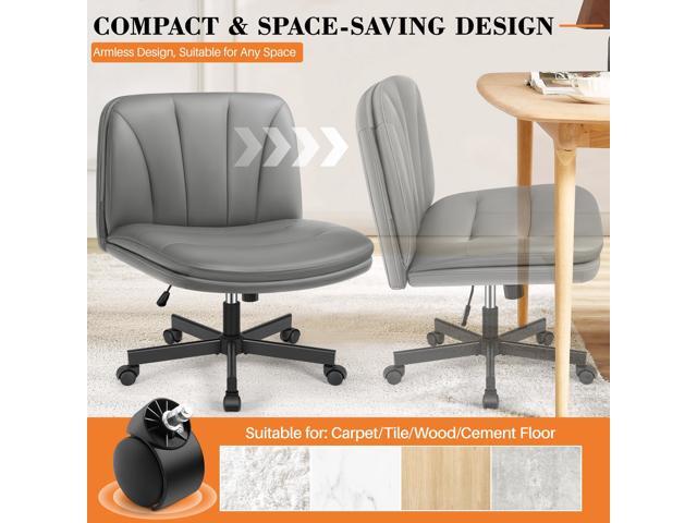 FelixKing Criss Cross Chair with Wheels, Cross Legged Office Chair, Armless Wide Vanity Desk Chair with Comfty PU Leather & Back - Swivel Height...