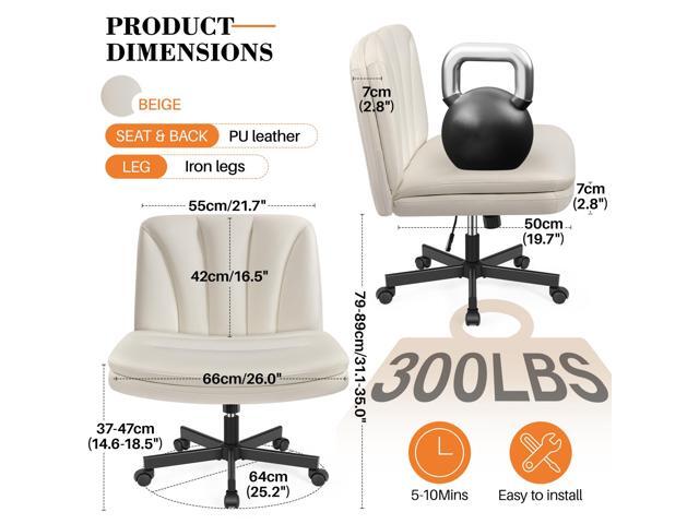 FelixKing Criss Cross Chair with Wheels, Cross Legged Office Chair, Armless Wide Vanity Desk Chair with Comfty PU Leather & Back - Swivel Height...
