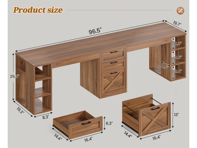 SEDETA Farmhouse 96.5' Computer Desk with Drawers, 2 Person Home Office Desk, Gaming Double Desk with Storage Shelves, Long Two Person Writing...