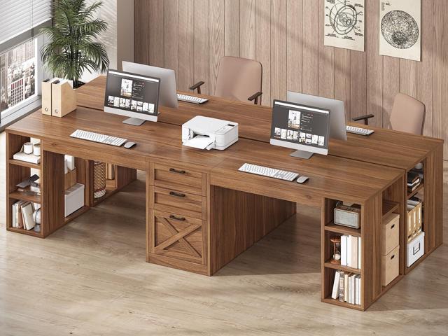 SEDETA Farmhouse 96.5' Computer Desk with Drawers, 2 Person Home Office Desk, Gaming Double Desk with Storage Shelves, Long Two Person Writing...