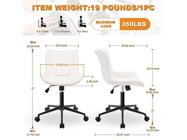 Office Chair, Armless Desk Chair with Wheels, Ergonomic Comfy Home Office Computer Task Chairs, Faux Leather Padded Cute Vanity Chair, Adjustable...
