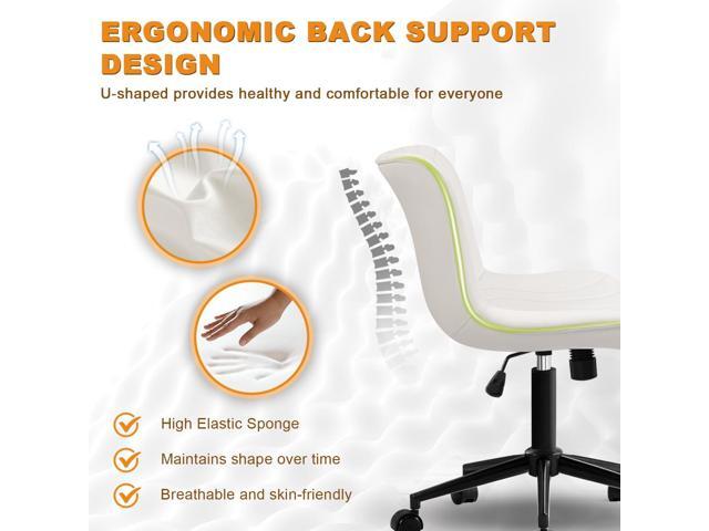 Office Chair, Armless Desk Chair with Wheels, Ergonomic Comfy Home Office Computer Task Chairs, Faux Leather Padded Cute Vanity Chair, Adjustable...