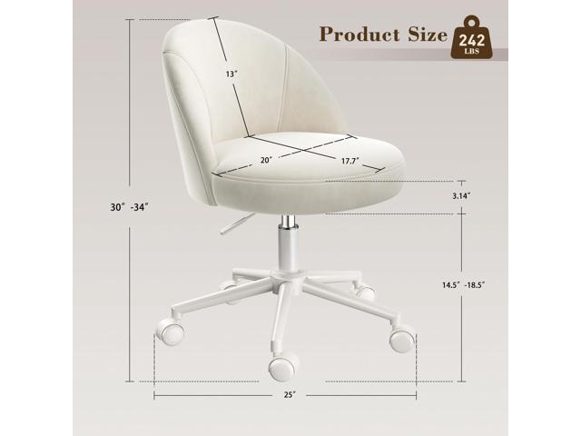 EnHomee Vanity Chair with Wheels, Small Office Chair with Back, Cute Armless Desk Chair for Makeup Room, Home Office,Bedroom, White