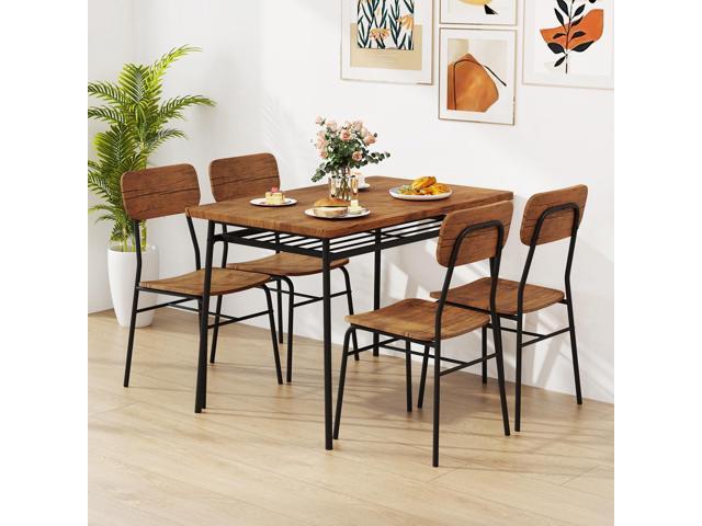 GOFLAME 5-Piece Dining Table Set for 4, Wood Rectangular Kitchen Table & Chairs Set with Metal Frame, Storage Rack, Space-Saving Industrial Dinette...