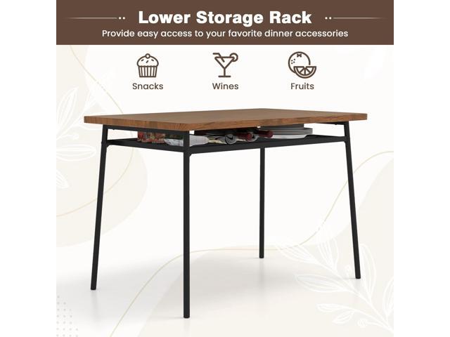 GOFLAME 5-Piece Dining Table Set for 4, Wood Rectangular Kitchen Table & Chairs Set with Metal Frame, Storage Rack, Space-Saving Industrial Dinette...