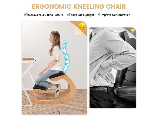 Giantex Ergonomic Kneeling Desk Chair, Rocking Knee Chair with Cushion & Solid Wood Frame, Natural Relief for Neck or Back Pain, Posture Chair for...