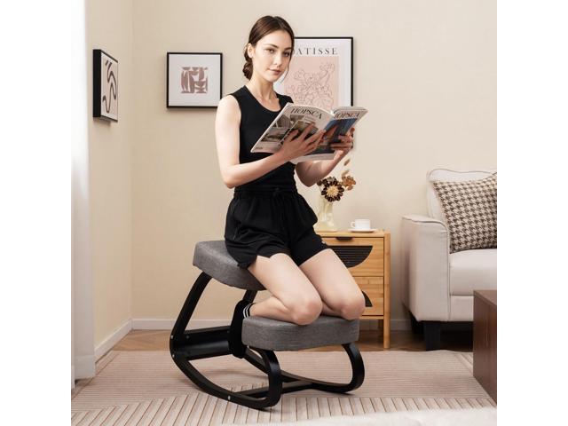 Giantex Ergonomic Kneeling Desk Chair, Upright Posture Chair with Cushion & Solid Wood Frame, Natural Relief for Neck or Back Pain, Wooden Knee...