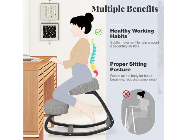 Giantex Ergonomic Kneeling Desk Chair, Upright Posture Chair with Cushion & Solid Wood Frame, Natural Relief for Neck or Back Pain, Wooden Knee...