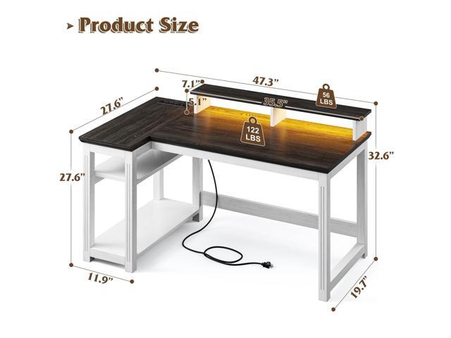 EnHomee 47.3' Computer Desk with Monitor Stand & LED Lights, Farmhouse Office Desk with Power Outlet & Storage Shelves for Home Office, Wood...