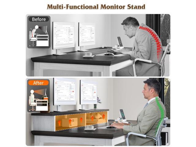 EnHomee 47.3' Computer Desk with Monitor Stand & LED Lights, Farmhouse Office Desk with Power Outlet & Storage Shelves for Home Office, Wood...