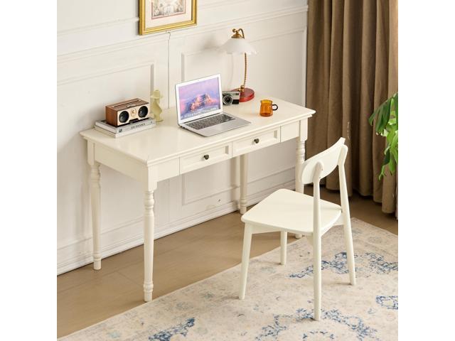 French Country Desk, 47 Farmhouse Computer Table for Home Office Desks, Solid Wood Living Room or Workspace Furniture, French Country Style (White)