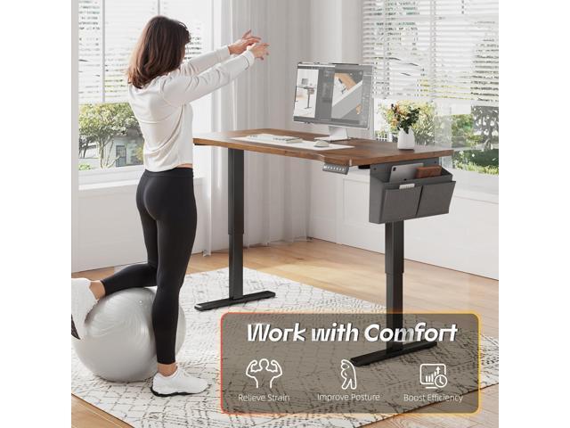 EnHomee Gaming Desk with LED Lights,Computer Desk Adjustable Electric Standing Height Office Desk with 3 Memory Preset,Storage Side Pocket and...