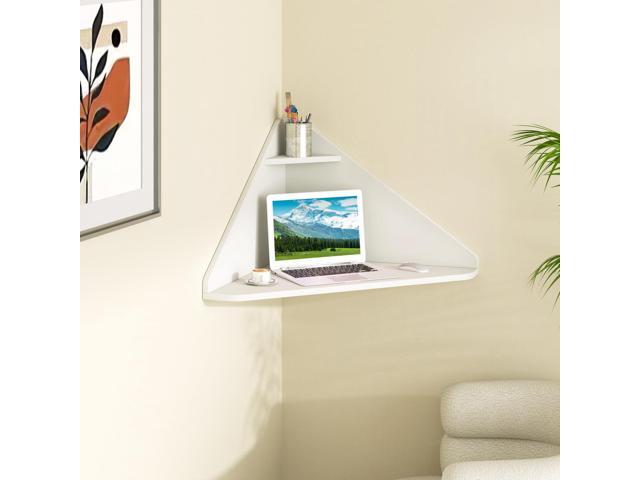Giantex Corner Floating Desk, Wall Mounted Computer Desk with Storage Shelf, Space-Saving Writing Desk, Triangle Laptop Desk for Living Room,...