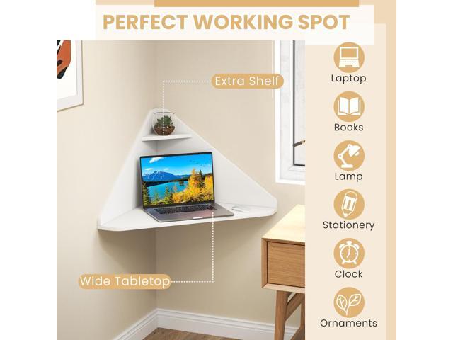 Giantex Corner Floating Desk, Wall Mounted Computer Desk with Storage Shelf, Space-Saving Writing Desk, Triangle Laptop Desk for Living Room,...