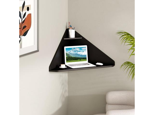 Giantex Corner Floating Desk, Wall Mounted Computer Desk with Storage Shelf, Space-Saving Writing Desk, Triangle Laptop Desk for Living Room,...