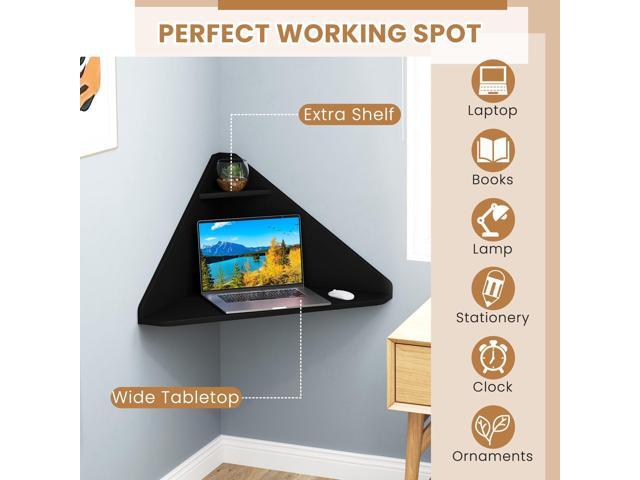 Giantex Corner Floating Desk, Wall Mounted Computer Desk with Storage Shelf, Space-Saving Writing Desk, Triangle Laptop Desk for Living Room,...