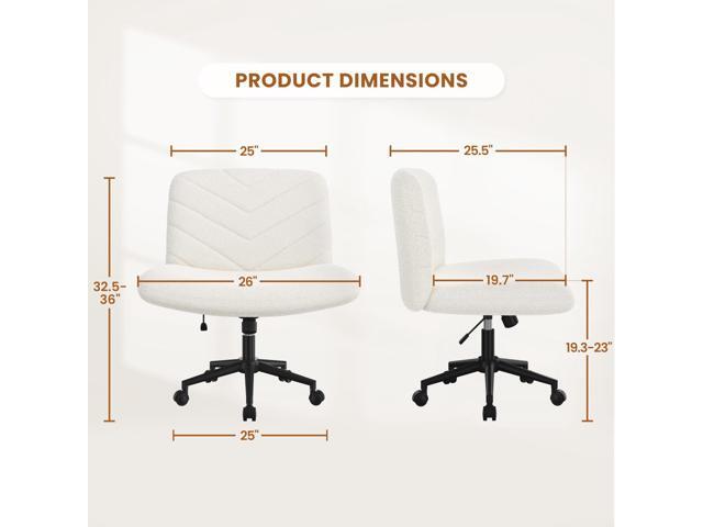 Yaheetech Wide Criss Cross Legged Office Desk Chair with No Wheels, Vanity Comfy Swivel Computer Chairs for Home Office Reading Makeup, Ivory