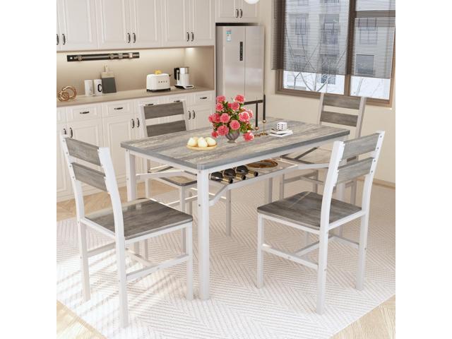 Hooseng Dining Table Set for 4, Wood Kitchen Table Chairs Set with Storage, Farmhouse 5 Piece Dining Room Table Set, Space-Saving Dinette Set for...