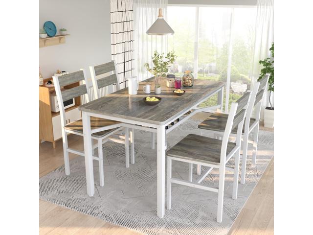 Hooseng Dining Table Set for 4, Wood Kitchen Table Chairs Set with Storage, Farmhouse 5 Piece Dining Room Table Set, Space-Saving Dinette Set for...