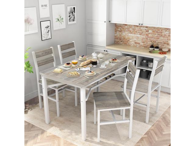 Hooseng Dining Table Set for 4, Wood Kitchen Table Chairs Set with Storage, Farmhouse 5 Piece Dining Room Table Set, Space-Saving Dinette Set for...
