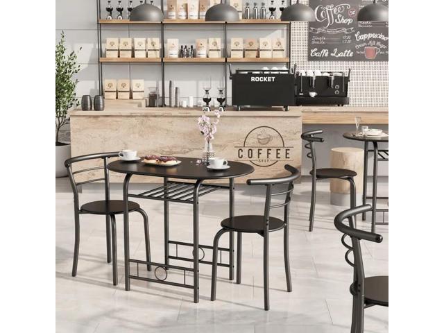 Shahoo 3-Piece Wooden Dining Table Set, Kitchen Breakfast Nook Sets with 2 Chairs & Round Tabletop, Space Saving Furniture Metal Frame and Built-in...
