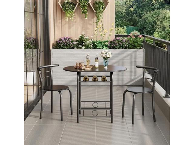 Shahoo 3-Piece Wooden Dining Table Set, Kitchen Breakfast Nook Sets with 2 Chairs & Round Tabletop, Space Saving Furniture Metal Frame and Built-in...