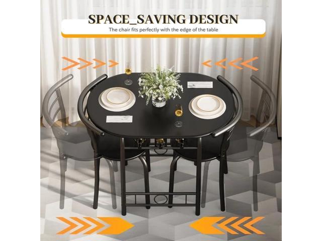 Shahoo 3-Piece Wooden Dining Table Set, Kitchen Breakfast Nook Sets with 2 Chairs & Round Tabletop, Space Saving Furniture Metal Frame and Built-in...