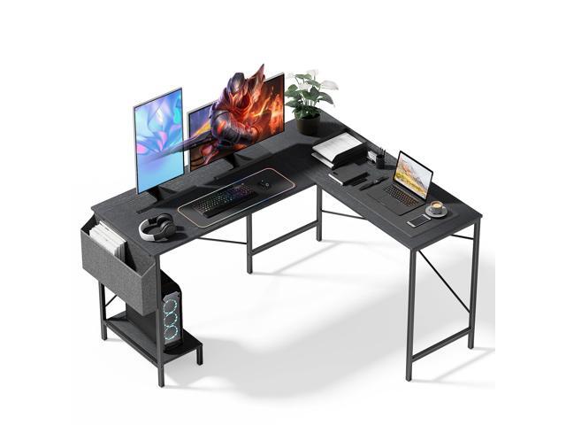 L Shaped Desk Gaming Computer 50 Inch Reversible Corner Table PC Work Table for Writing Study Student with Wood Tabletop Metal Frame CPU Stand Side...