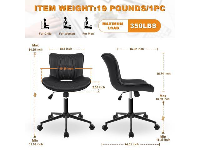 Office Chair, Armless Desk Chair with Wheels, Ergonomic Comfy Home Office Computer Task Chairs, Faux Leather Padded Cute Vanity Chair, Adjustable...