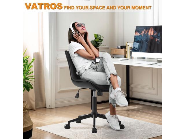 Office Chair, Armless Desk Chair with Wheels, Ergonomic Comfy Home Office Computer Task Chairs, Faux Leather Padded Cute Vanity Chair, Adjustable...