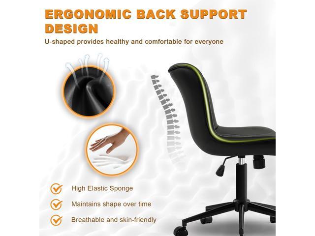 Office Chair, Armless Desk Chair with Wheels, Ergonomic Comfy Home Office Computer Task Chairs, Faux Leather Padded Cute Vanity Chair, Adjustable...