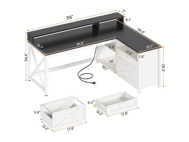 SEDETA Corner Computer Desk, 55' L Shaped Gaming Desk with Storage Drawers and Power Outlet, Farmhouse Corner Gaming Desk with Storage Shelves and...