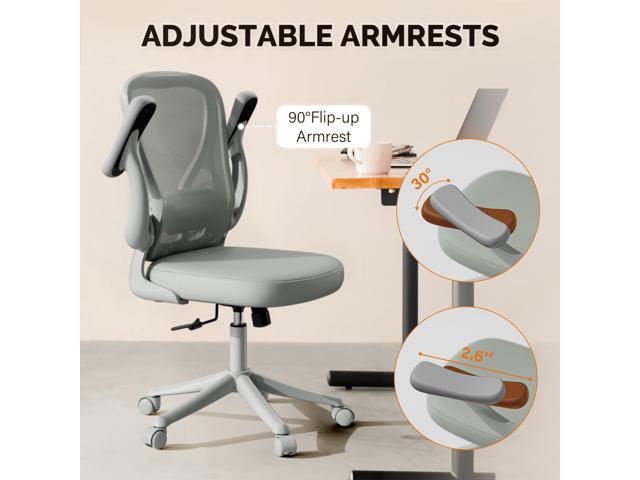 Computer Desk Chair with Wheels, Mesh Office Chair with Flip Up Arms, Adjustable Lumbar Support, Swivel Desk Chair Comfy, All Grey