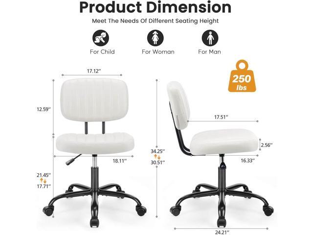 HealSmart Small Office Desk Chair with Wheels, Armless Desk Chair with Lumbar Support, PU Leather Low Back Adjustable Height 360° Rolling Swivel...